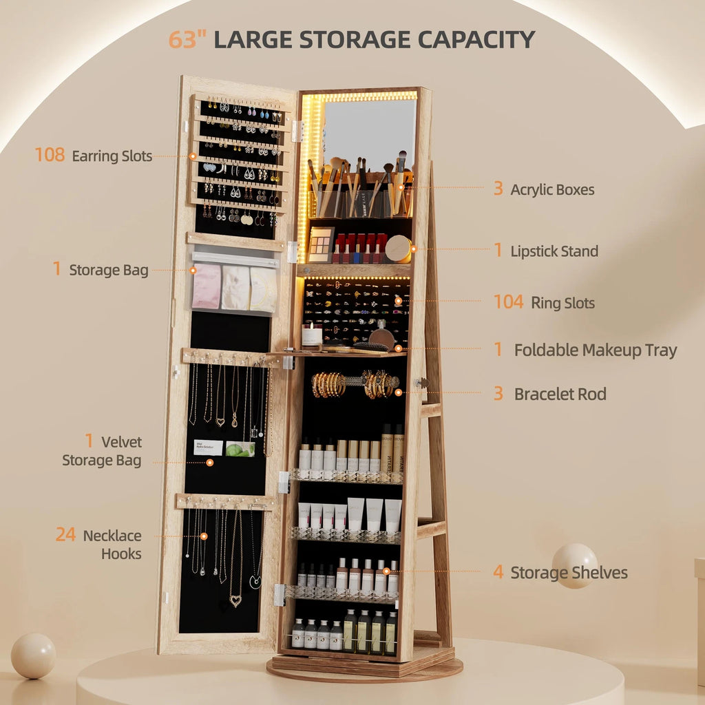 360° Swivel Jewelry Cabinet for Bedroom with Lock Full Length Mirror | eBay