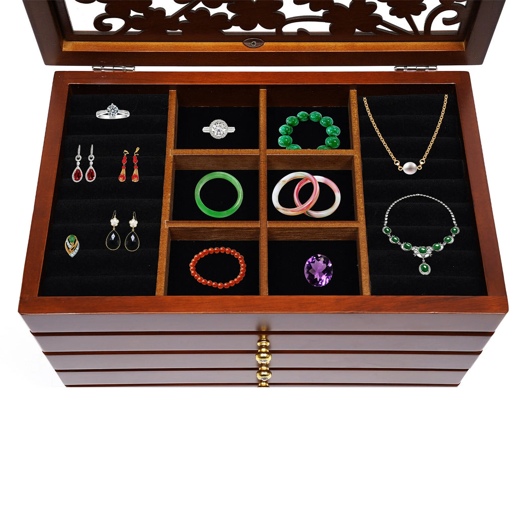 6-Layer Brown Jewelry Box Case Necklace Ring Storage Cabinet Organizer &Drawers | eBay