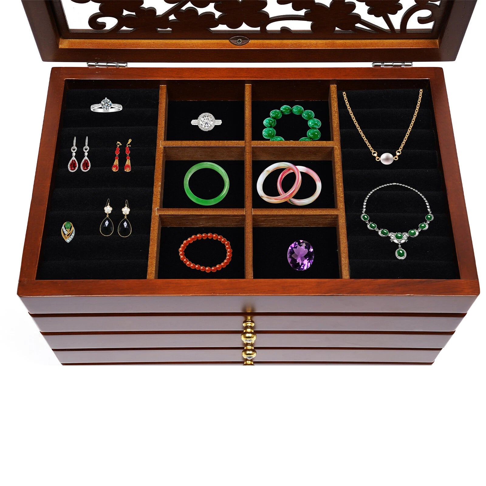 6-Layer Brown Jewelry Box Case Necklace Ring Storage Cabinet Organizer &Drawers | eBay