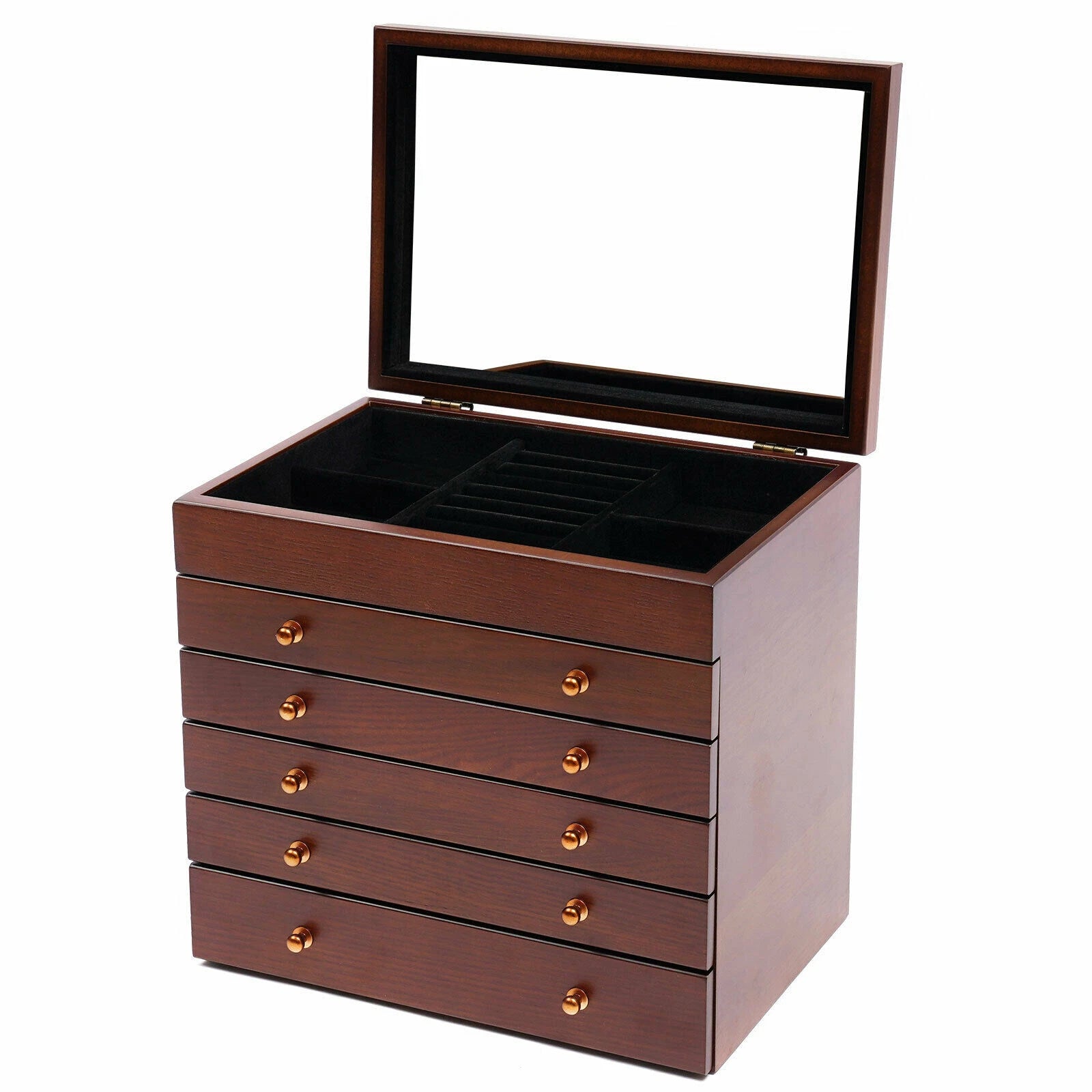 6 Layer Wooden Jewelry Storage Box Watches Necklace Case Cabinet with Drawers | eBay