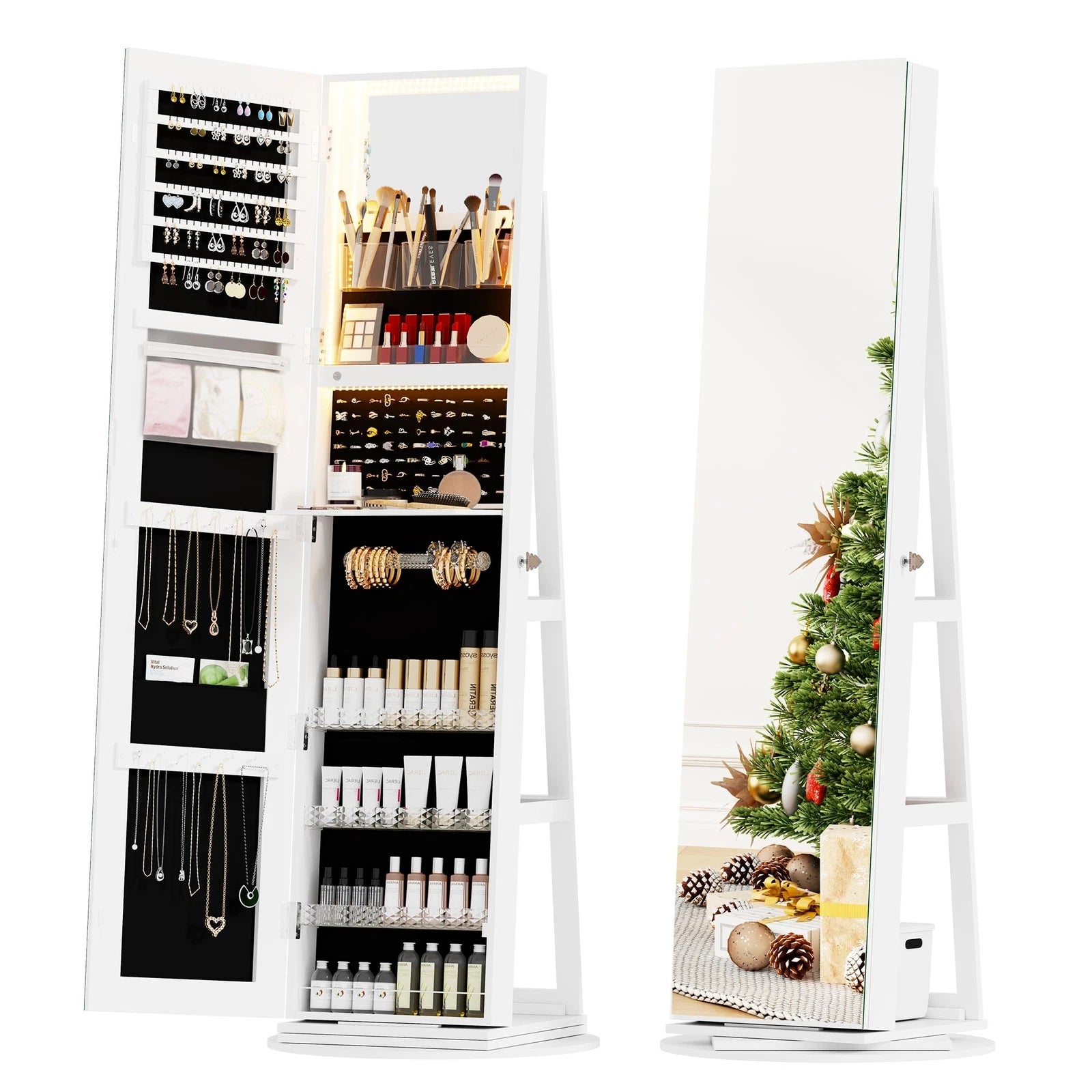 360° Swivel Jewelry Cabinet for Bedroom with Lock Full Length Mirror | eBay