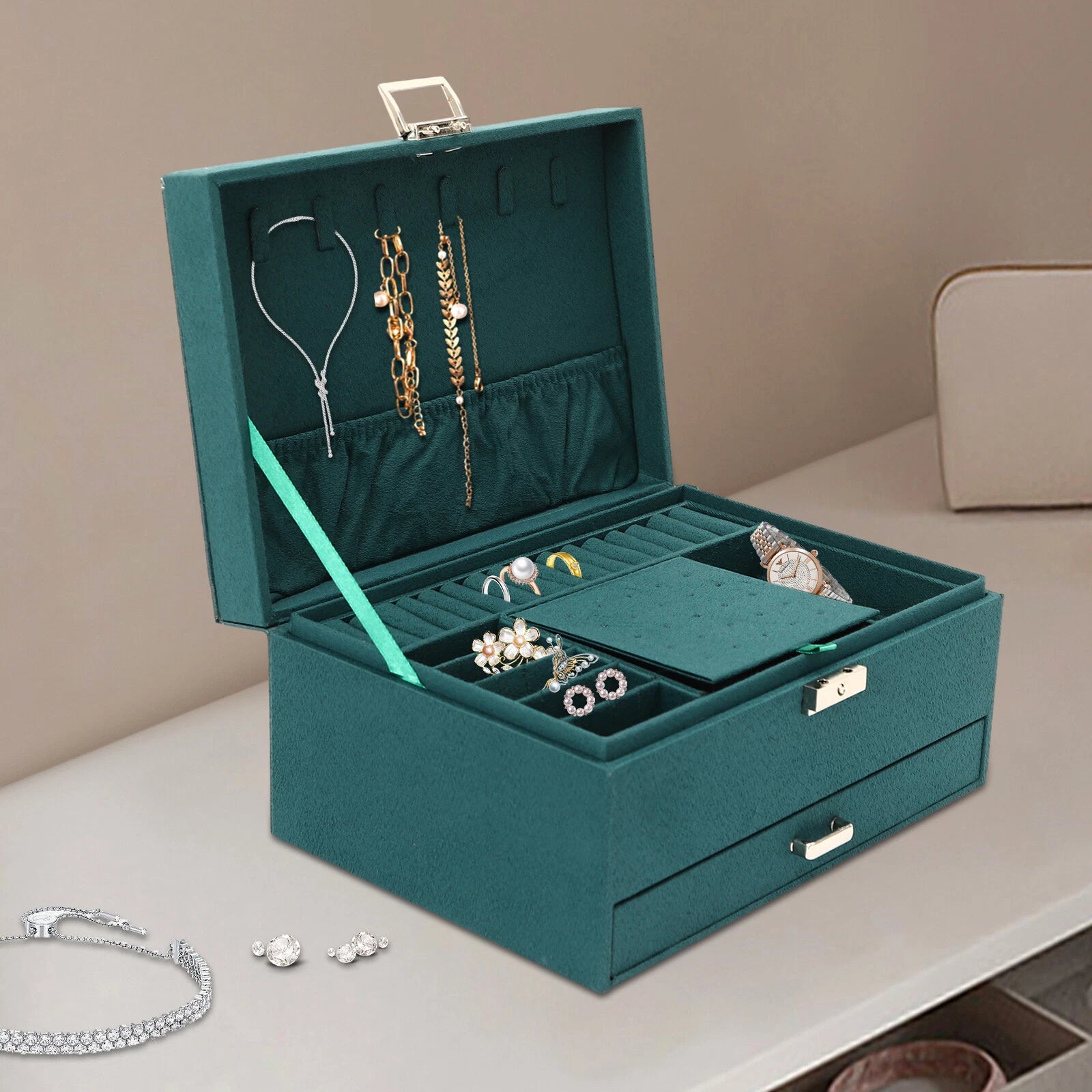 3-Layer Large Jewellery Boxes Storage Case Drawer Cabinet Necklace Organizer | eBay
