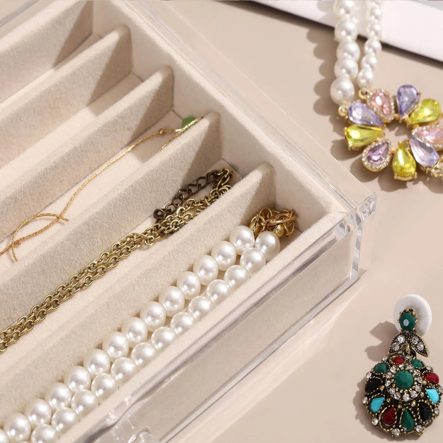 Necklace Organizer Box with Clear Lid, Velvet Jewelry Holder Storage | eBay