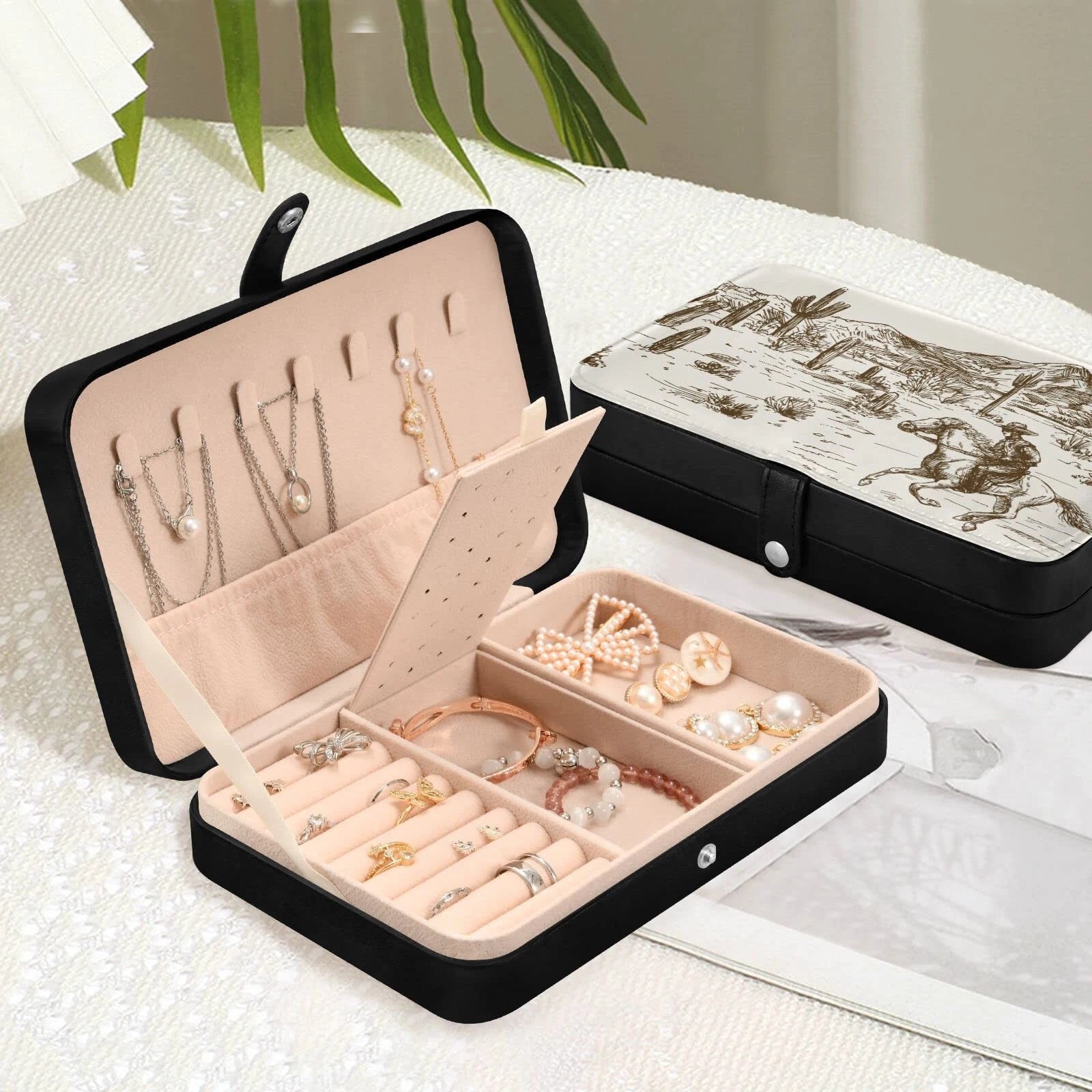 Jewelry Box Portable Travel Jewelry Organizer Storage Western Desert Cowboy J... | eBay