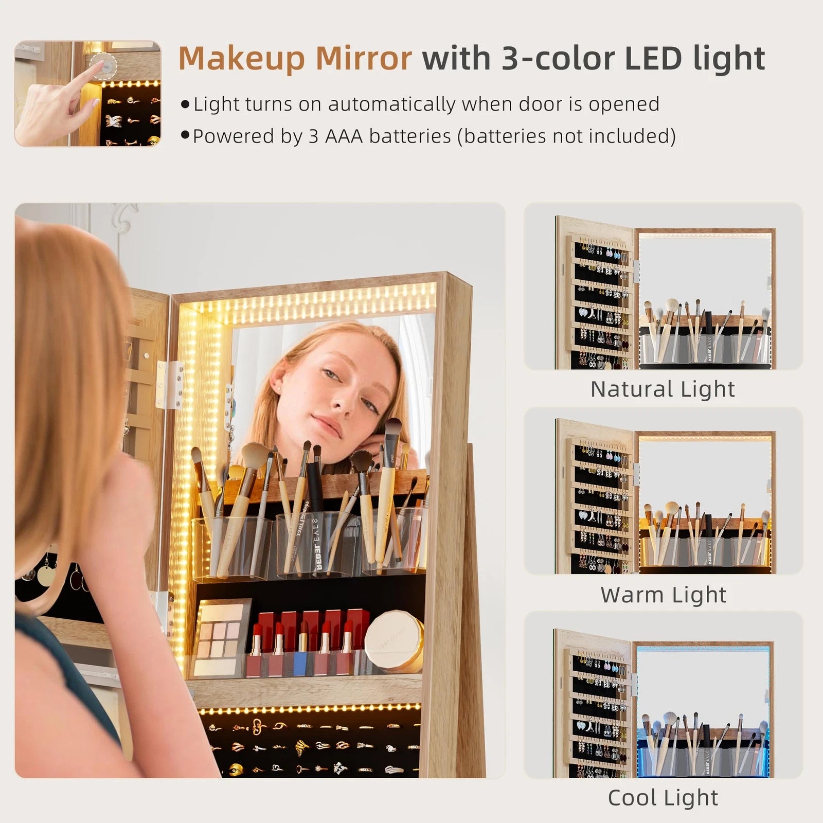360° Swivel Jewelry Cabinet for Bedroom with Lock Full Length Mirror | eBay