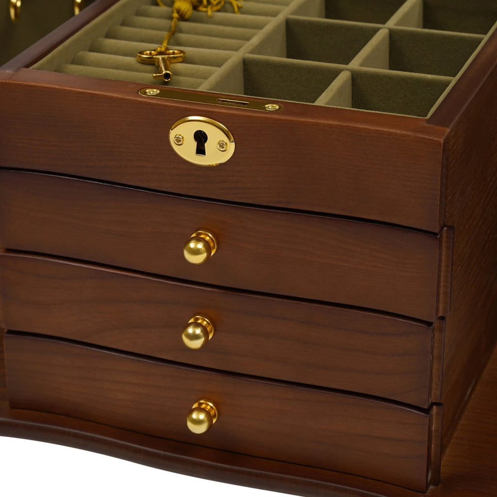 4 Tier Retro Lockable Jewelry Box Solid Wood Earrings Necklace Storage Organizer | eBay