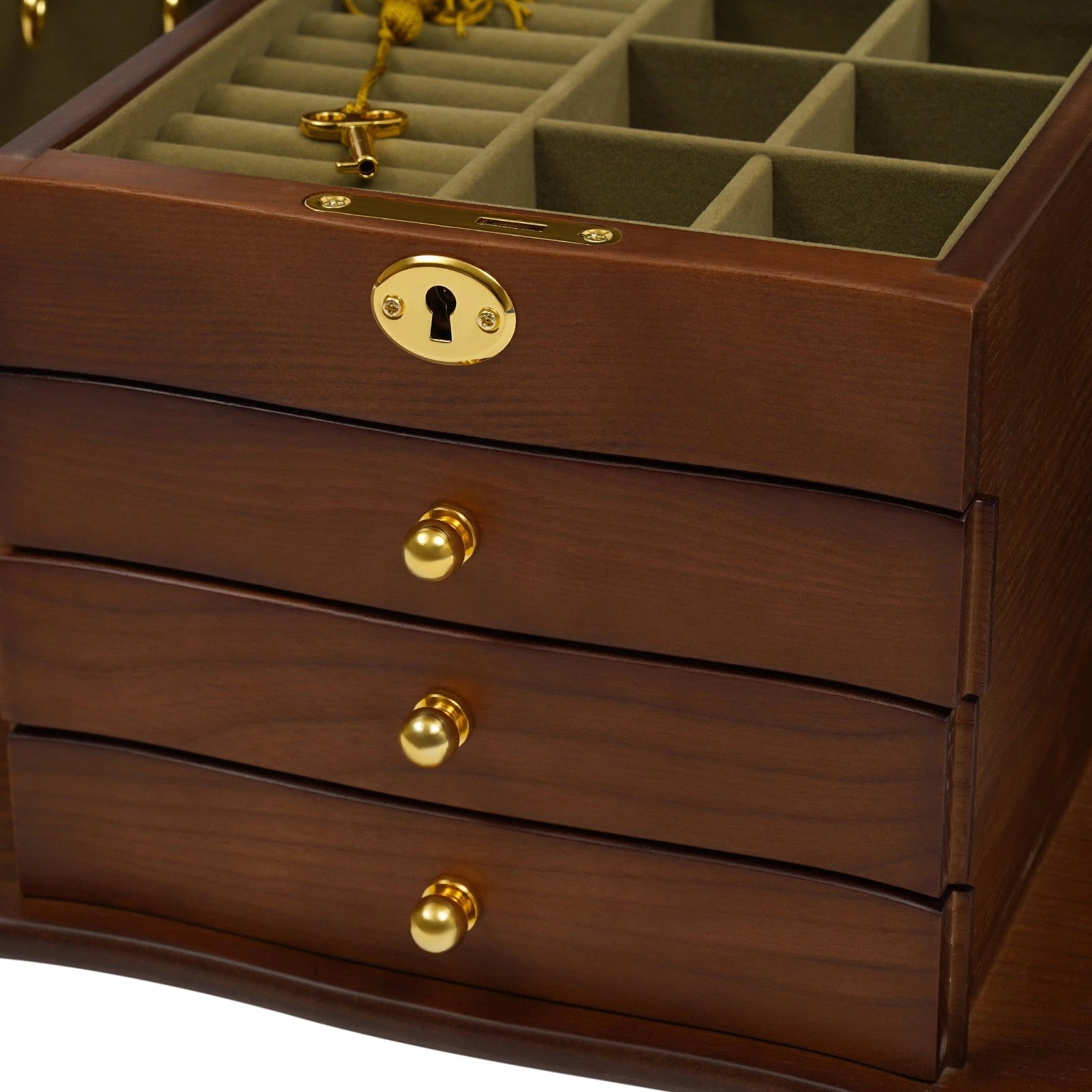 4 Tier Retro Lockable Jewelry Box Solid Wood Earrings Necklace Storage Organizer | eBay