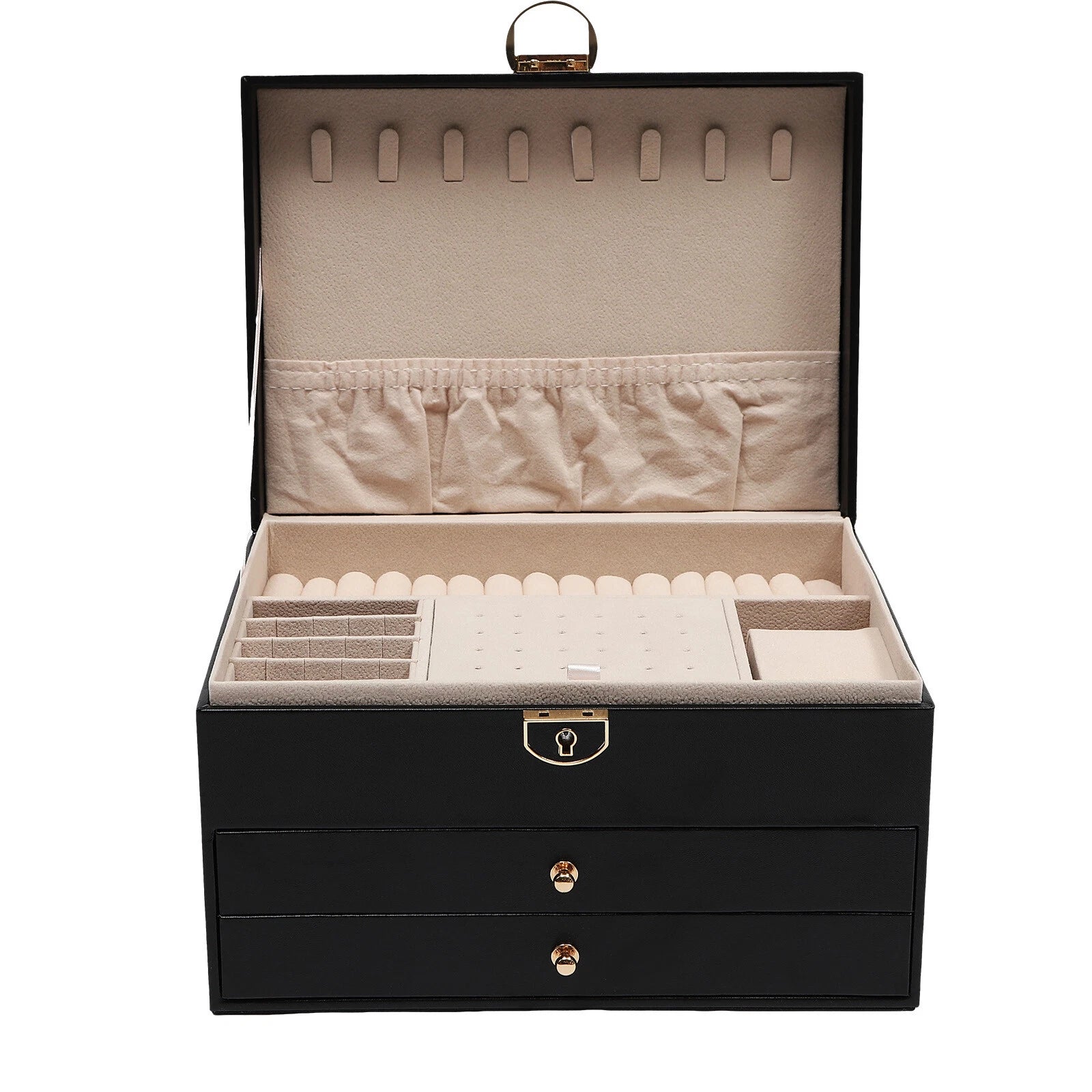 Lockable Jewelry Box Organizer PU 3tire Storage W/ 8built-in Hooks & Storage Bag | eBay