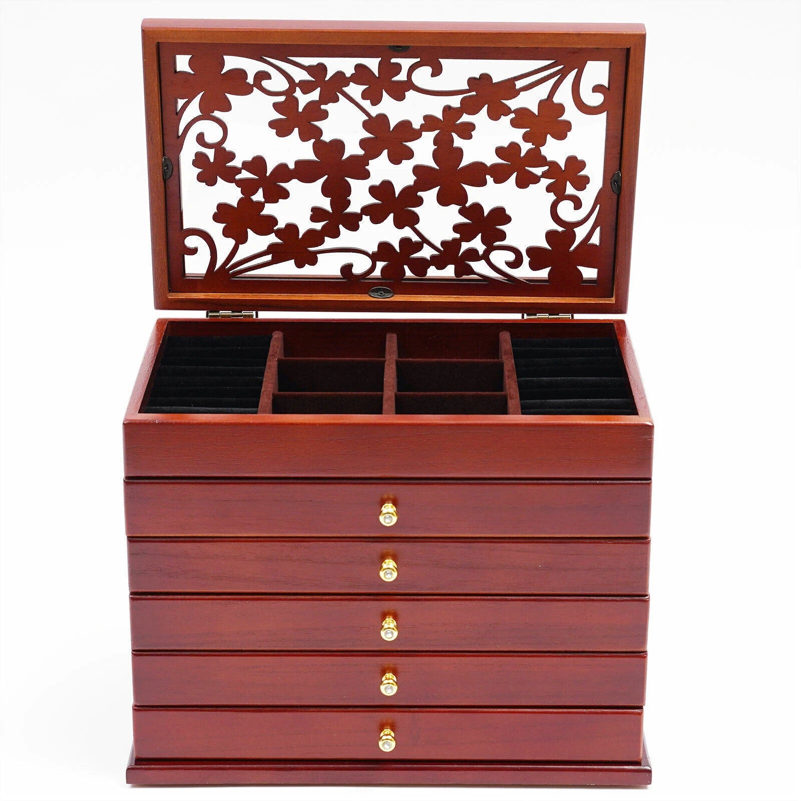 6 Layer Wooden Jewelry Storage Box Organizer Large Capacity Watch Display Box | eBay