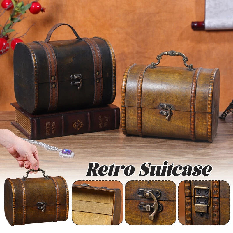 Retro Storage Holder Wood Suitcase Jewelry Box Treasure Desktop Organizer Props | eBay