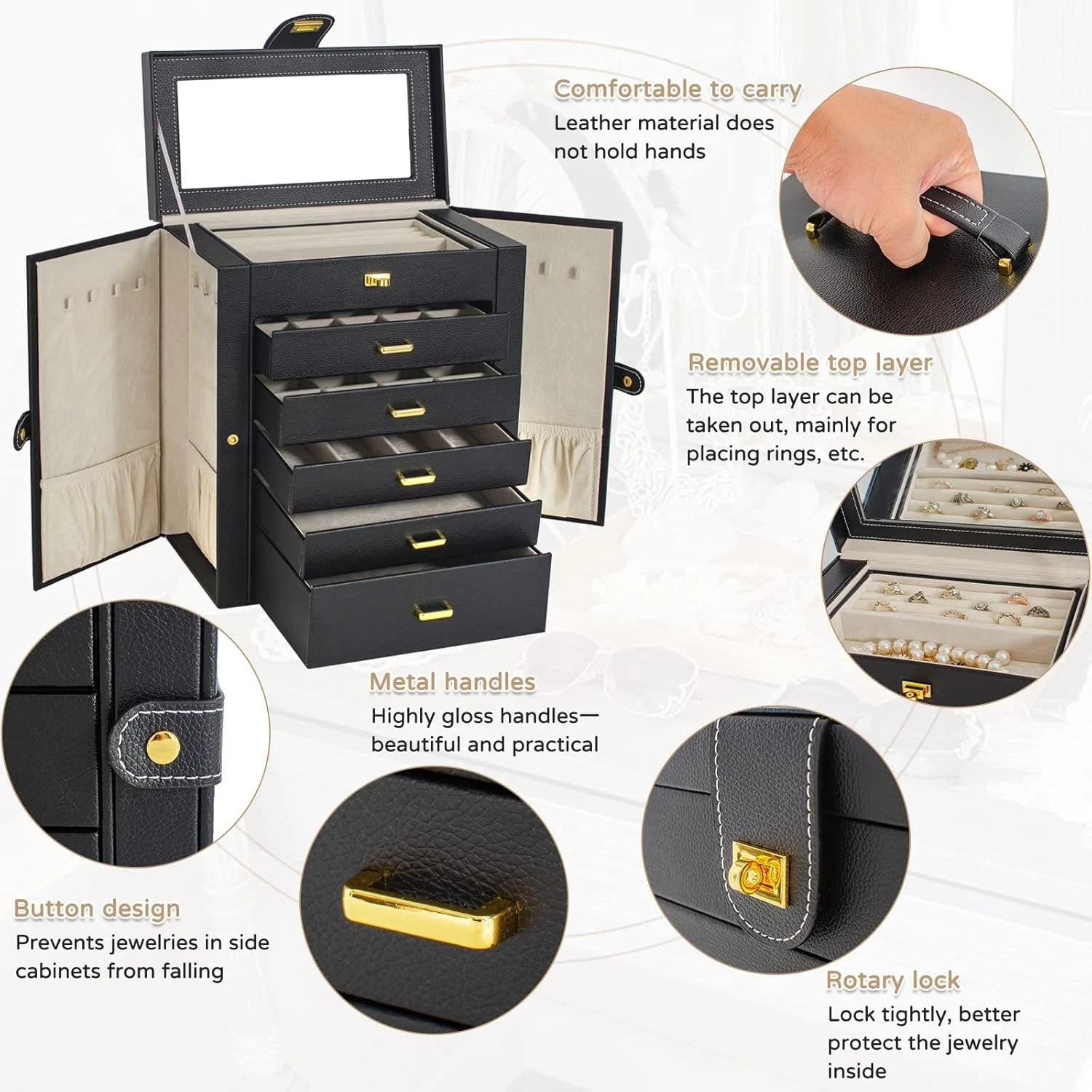 Jewelry Box Organizer Functional Lockable Leather Jewelry Storage Case | eBay