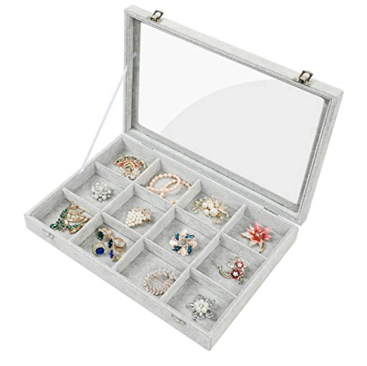 Jewelry Organizer Tray 12 Grids, Velvet Jewelry Tray with Clear Lid | eBay