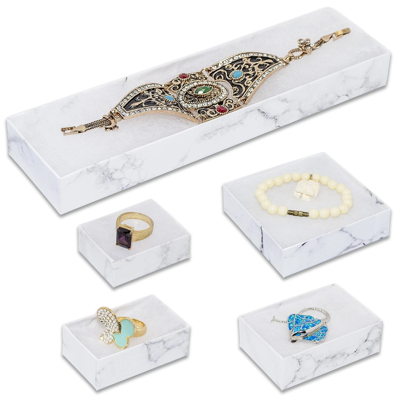 25pc Cardboard Paper JEWELRY GIFT BOX w/ Cotton Padding Insert - Marble 11 Sizes | eBay