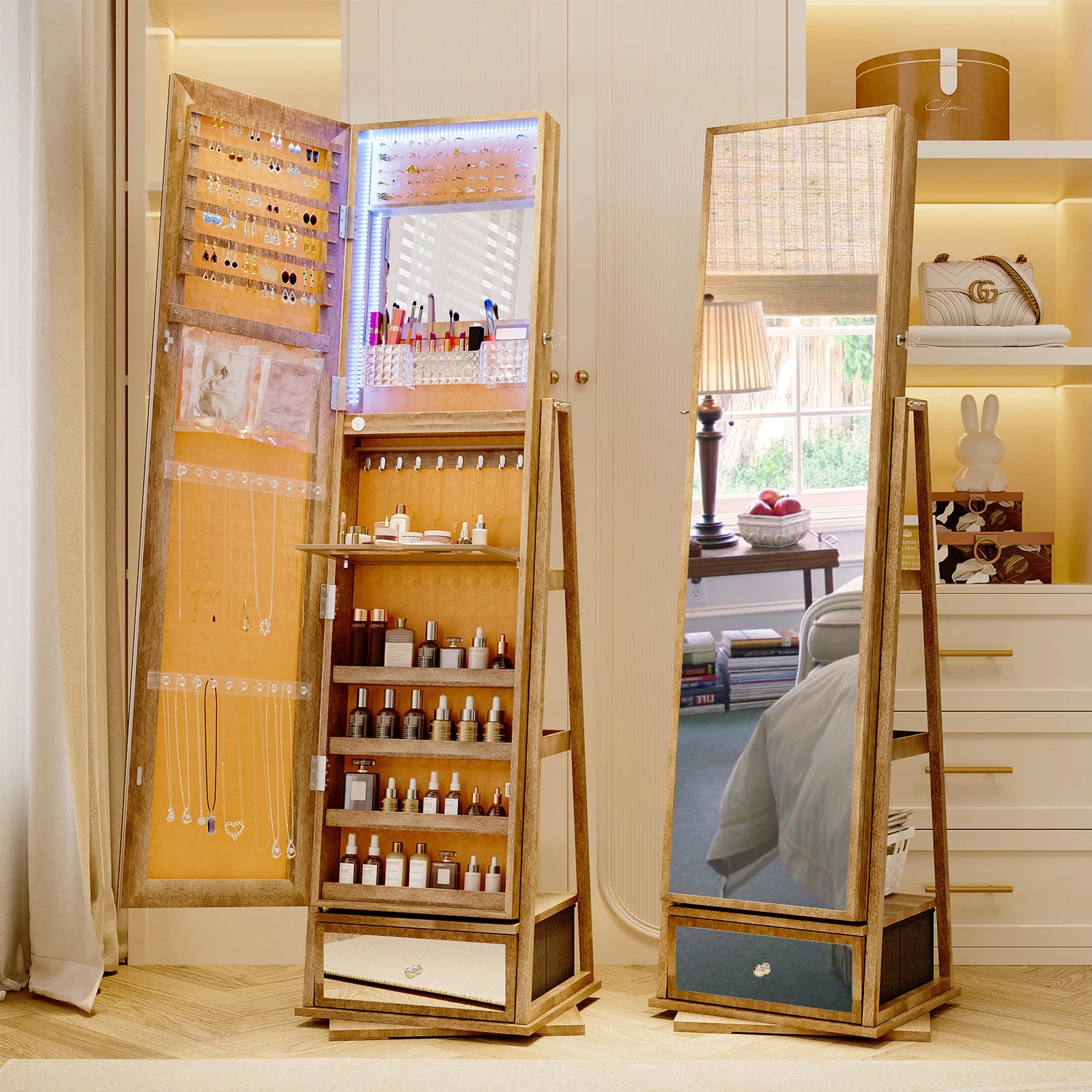 360° Swivel Jewelry Cabinet Full Length Mirror Jewelry Box with Lock | eBay