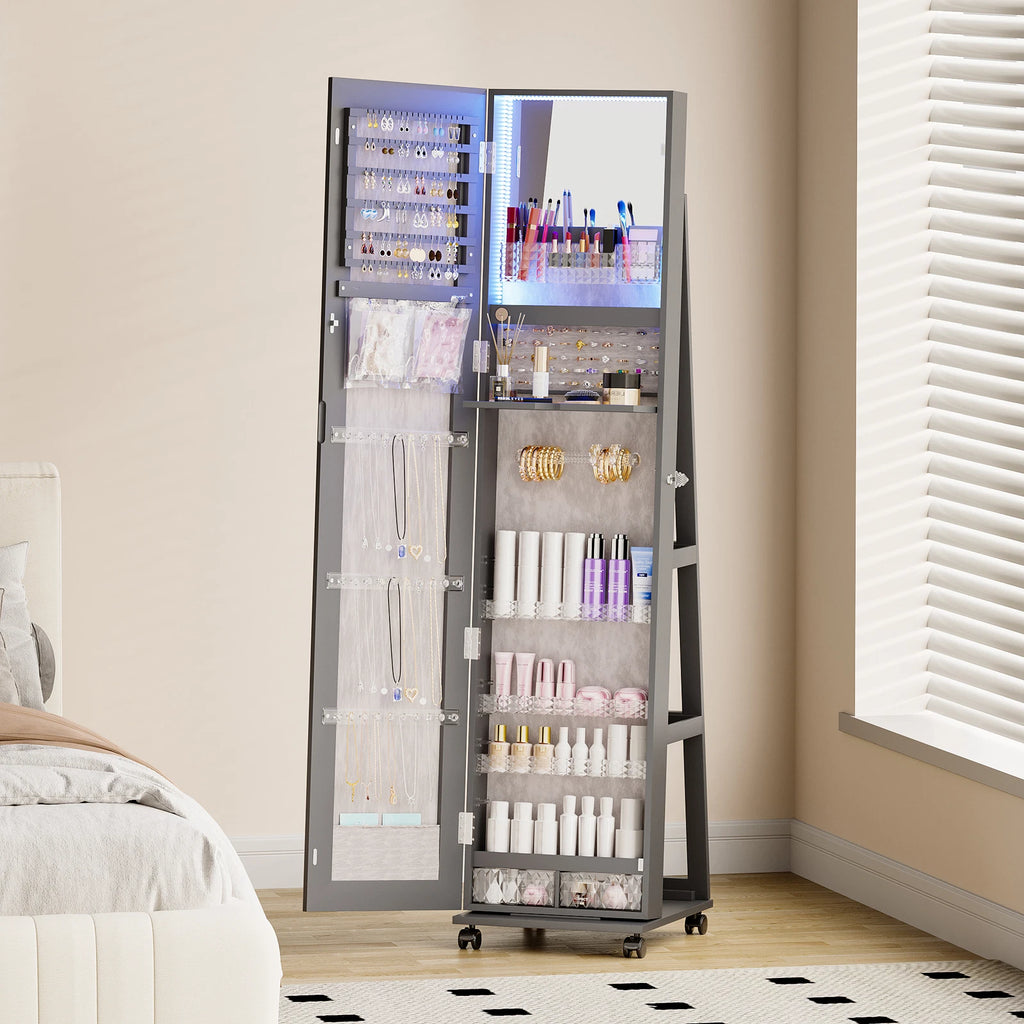 360° Rotating Jewelry Armoire Full Length Mirror Jewelry Organizer Cabinet | eBay