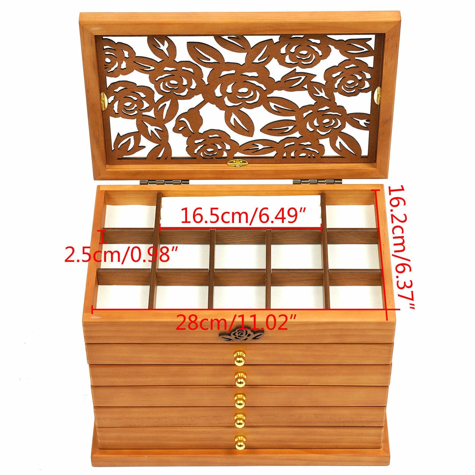 6 Layer Wooden Jewelry Storage Box Organizer Large Capacity Watch Display Box | eBay