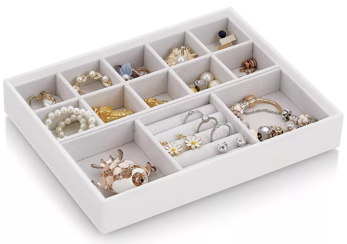 Vlando Stackable Jewelry Trays Organizer Set with Clear Lid - White Faux Leather | eBay
