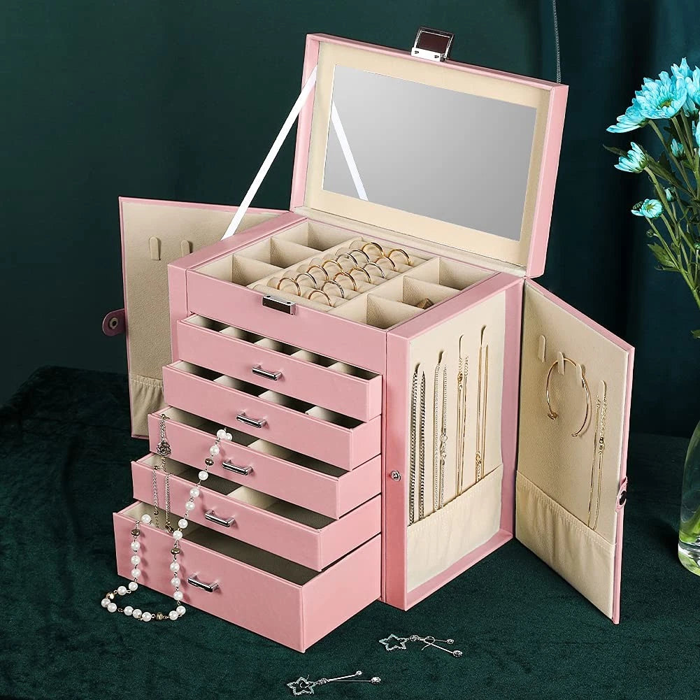 Large Jewelry Box,6-Tier PU Leather Jewelry Organizer,Multi-Functional Storage C | eBay