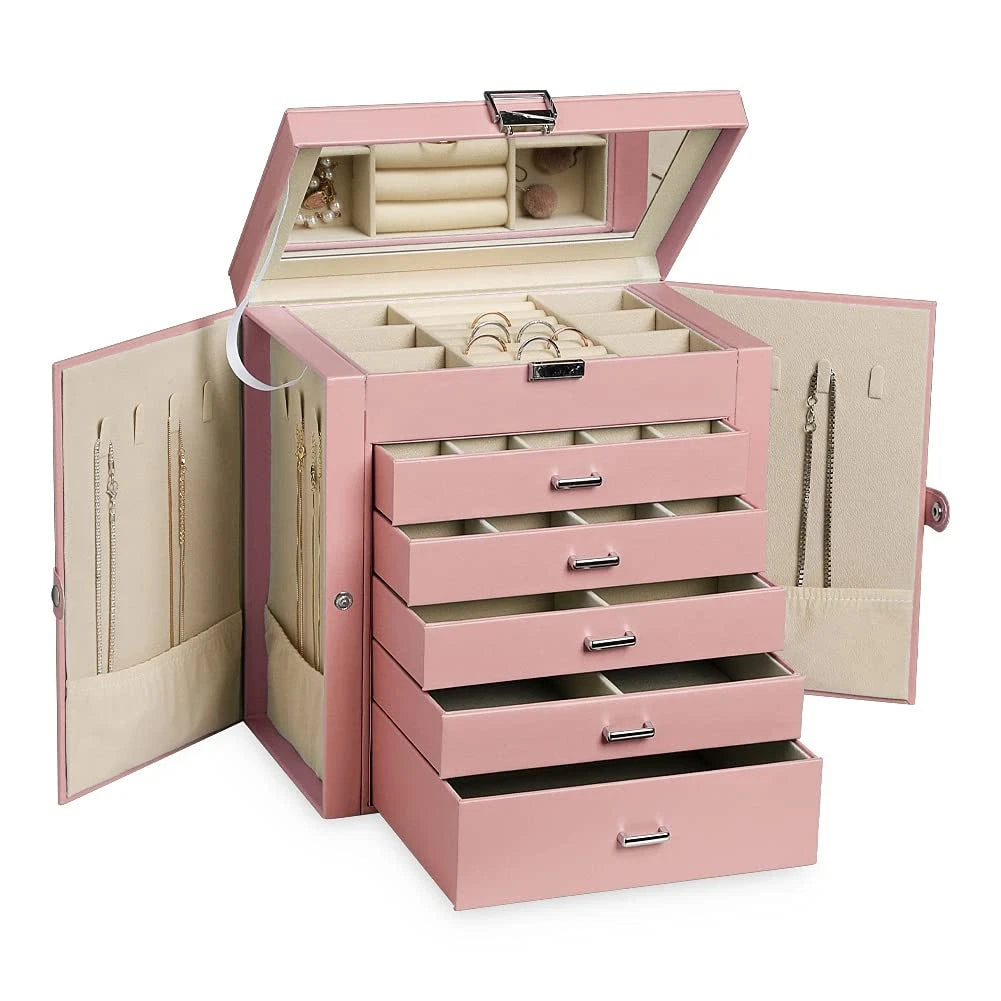 Large Jewelry Box,6-Tier PU Leather Jewelry Organizer,Multi-Functional Storage C | eBay