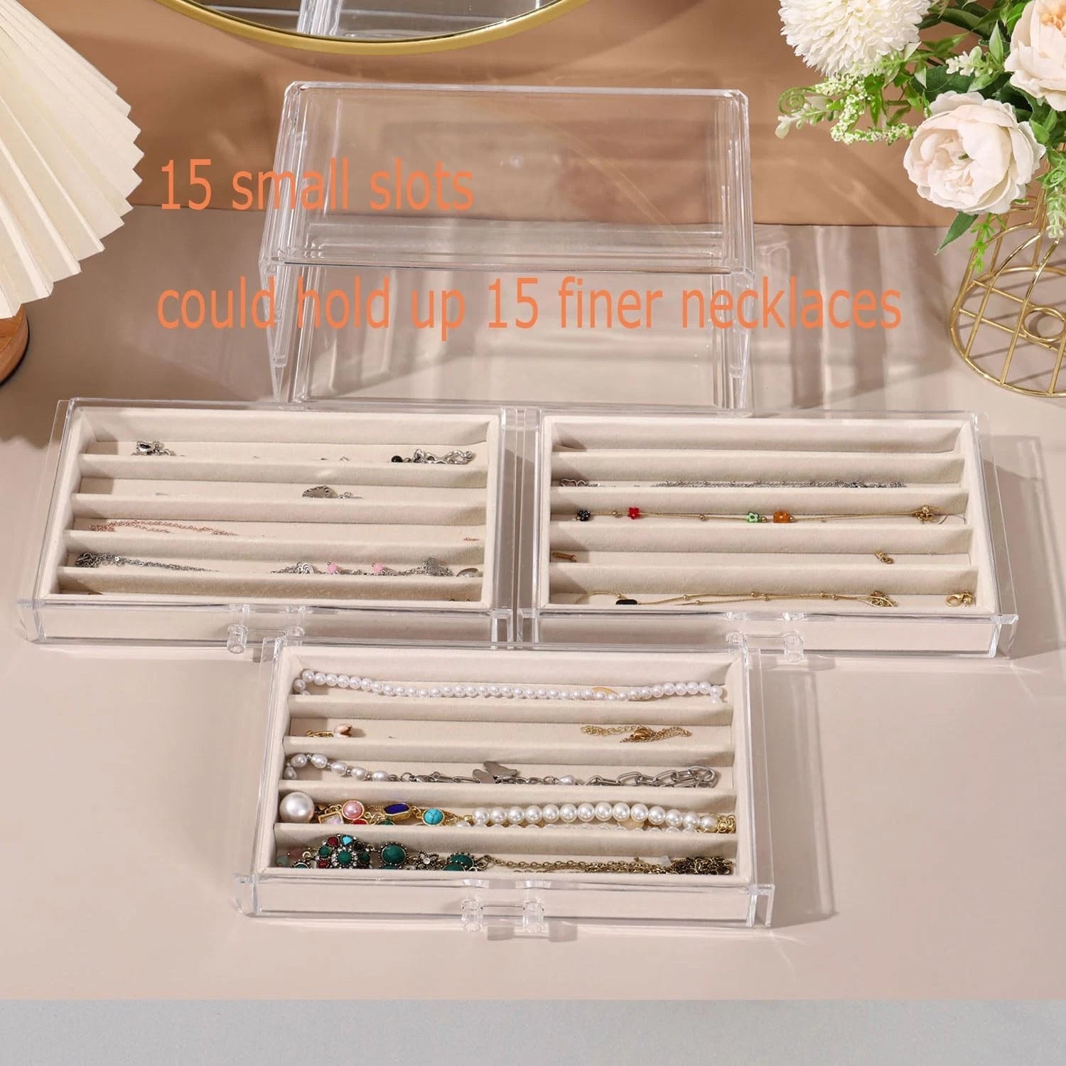 Necklace Organizer Box with Clear Lid, Velvet Jewelry Holder Storage | eBay
