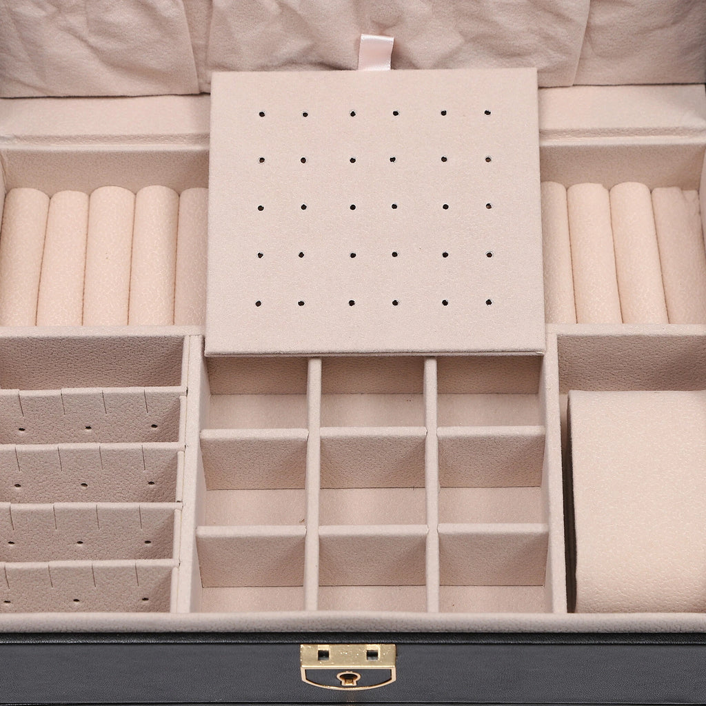Lockable Jewelry Box Organizer PU 3tire Storage W/ 8built-in Hooks & Storage Bag | eBay