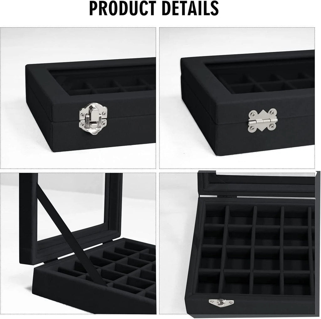 Velvet Jewelry Box 24 Grid Jewelry Ring Display Organiser Box Tray Holder Case | eBay