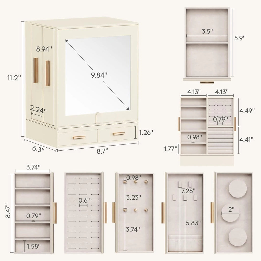 Jewelry Box 360° Rotating, Large Adjustable Angle Mirror, Jewelry Storage Case w | eBay