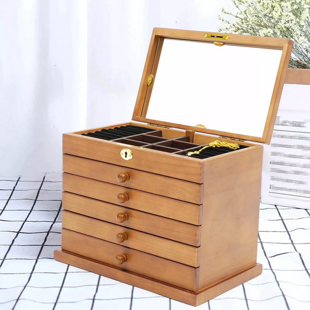 Jewelry Case Jewelry Storage Box 6 Layers Organizer Wooden Large Jewelry Cabinet | eBay