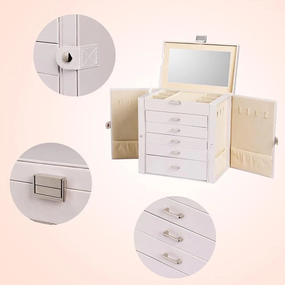 Large Jewelry Box,6-Tier PU Leather Jewelry Organizer,Multi-functional Storage | eBay