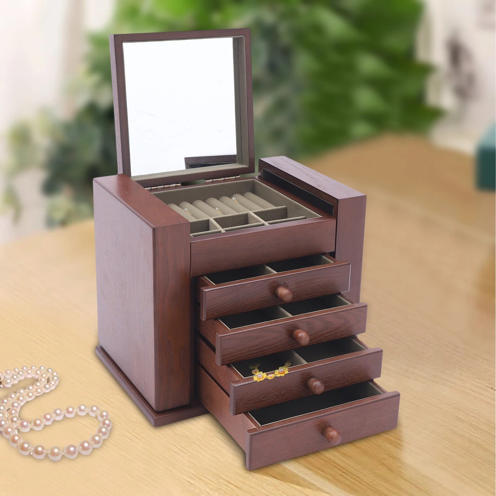5 Layers Case Vintage Large Jewelry Organizer Wooden Storage Box w/ 4 Drawers | eBay