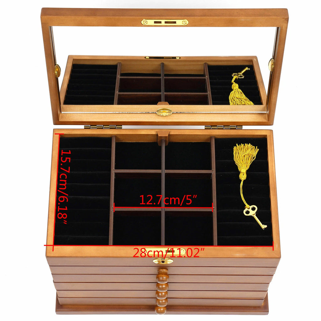 Jewelry Case Jewelry Storage Box 6 Layers Organizer Wooden Large Jewelry Cabinet | eBay