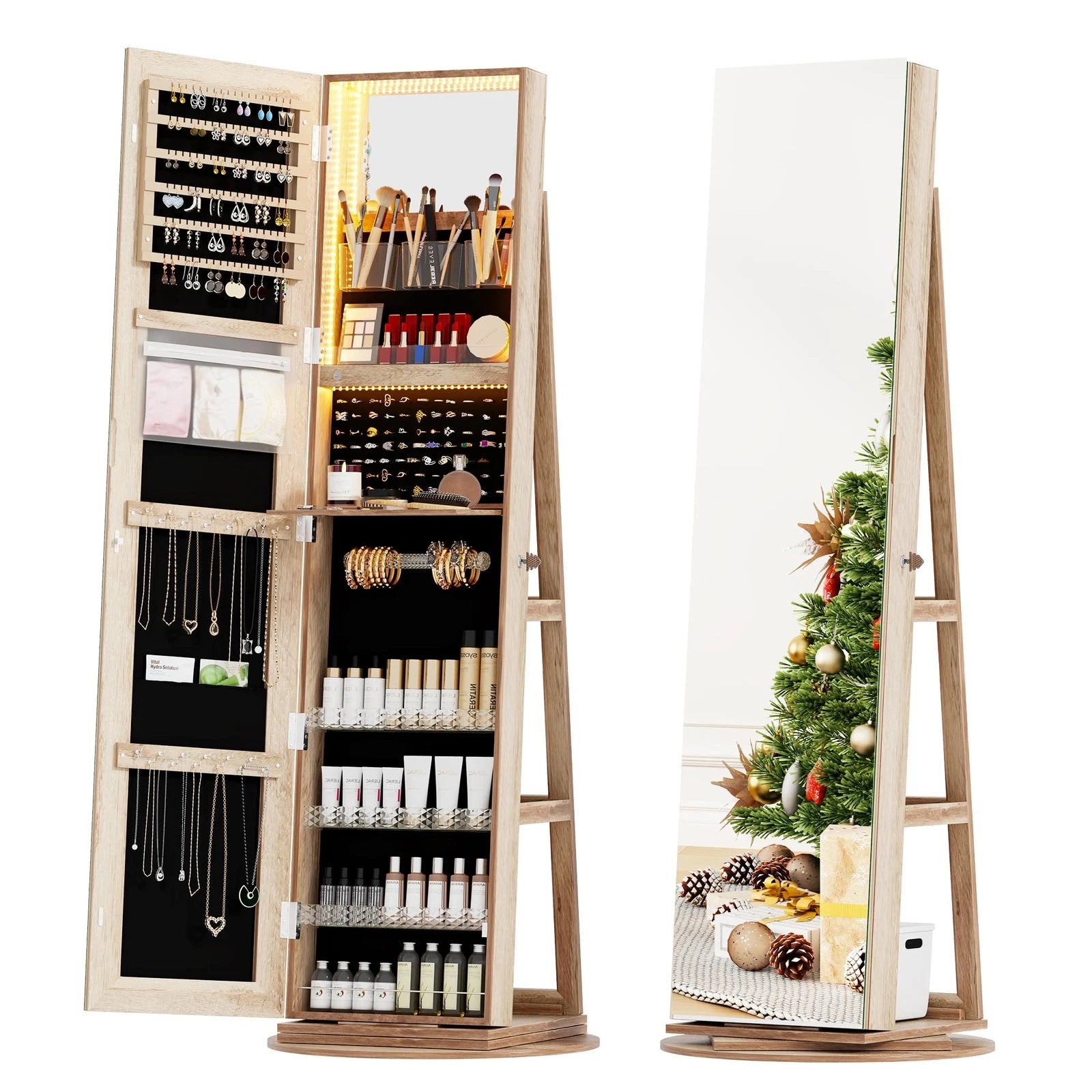 360° Swivel Jewelry Cabinet for Bedroom with Lock Full Length Mirror | eBay