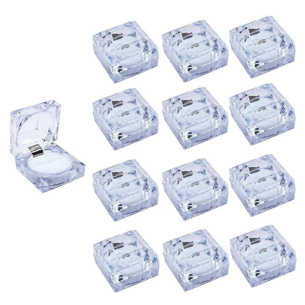 12 x Clear Crystal Ring Gift Boxes Earrings Jewelry Storage White Box | eBay