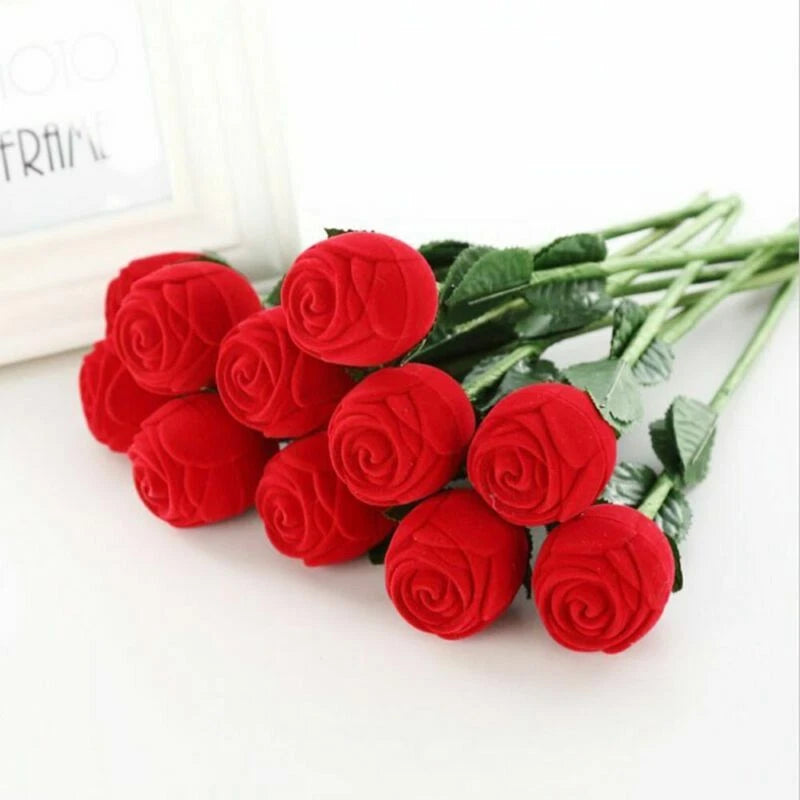 Charm Red Rose Flower Velvet Jewelry Storage Box Engagement Ring Display Case | eBay