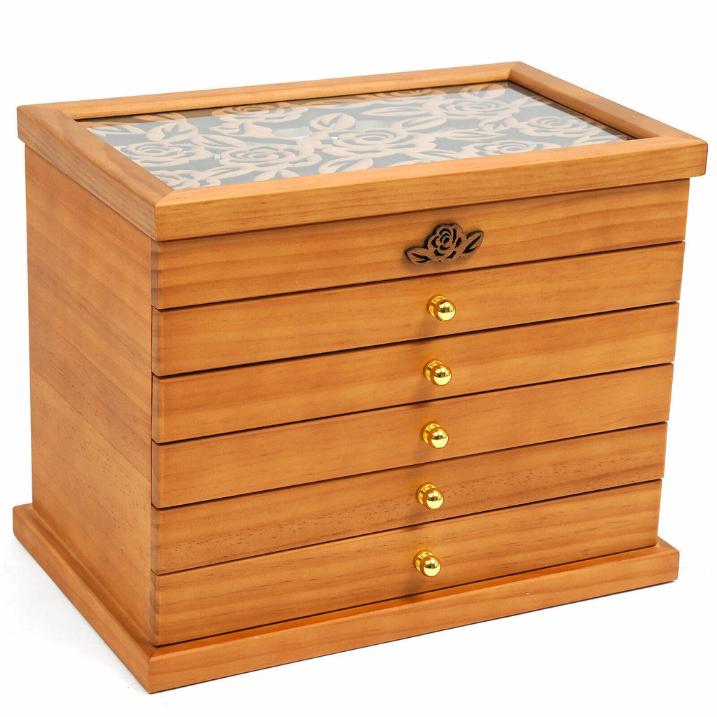 6 Layer Wooden Jewelry Storage Box Organizer Large Capacity Watch Display Box | eBay