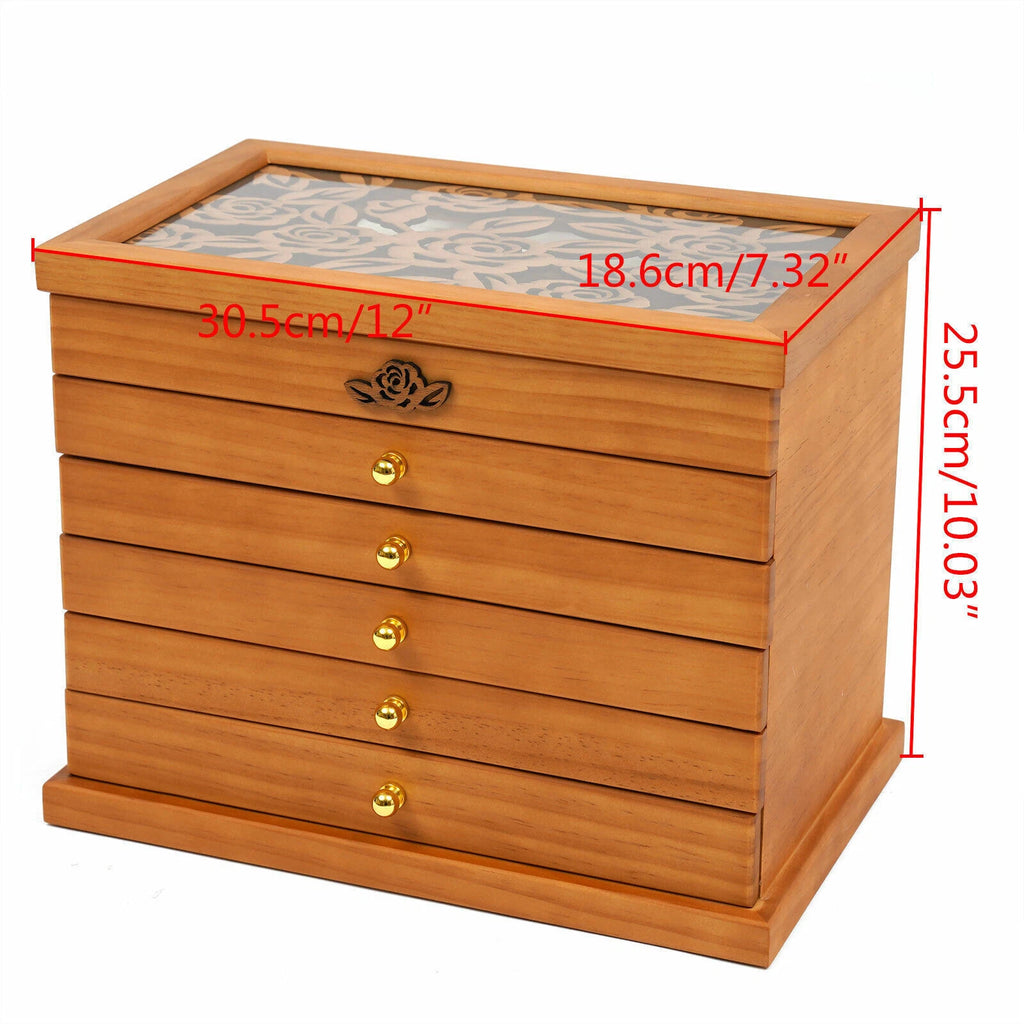 6 Layer Wooden Jewelry Storage Box Organizer Large Capacity Watch Display Box | eBay