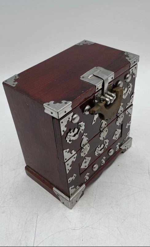 Brown Wooden Rectangular Shaped Korean Hinged Jewelry Box With Lock | eBay