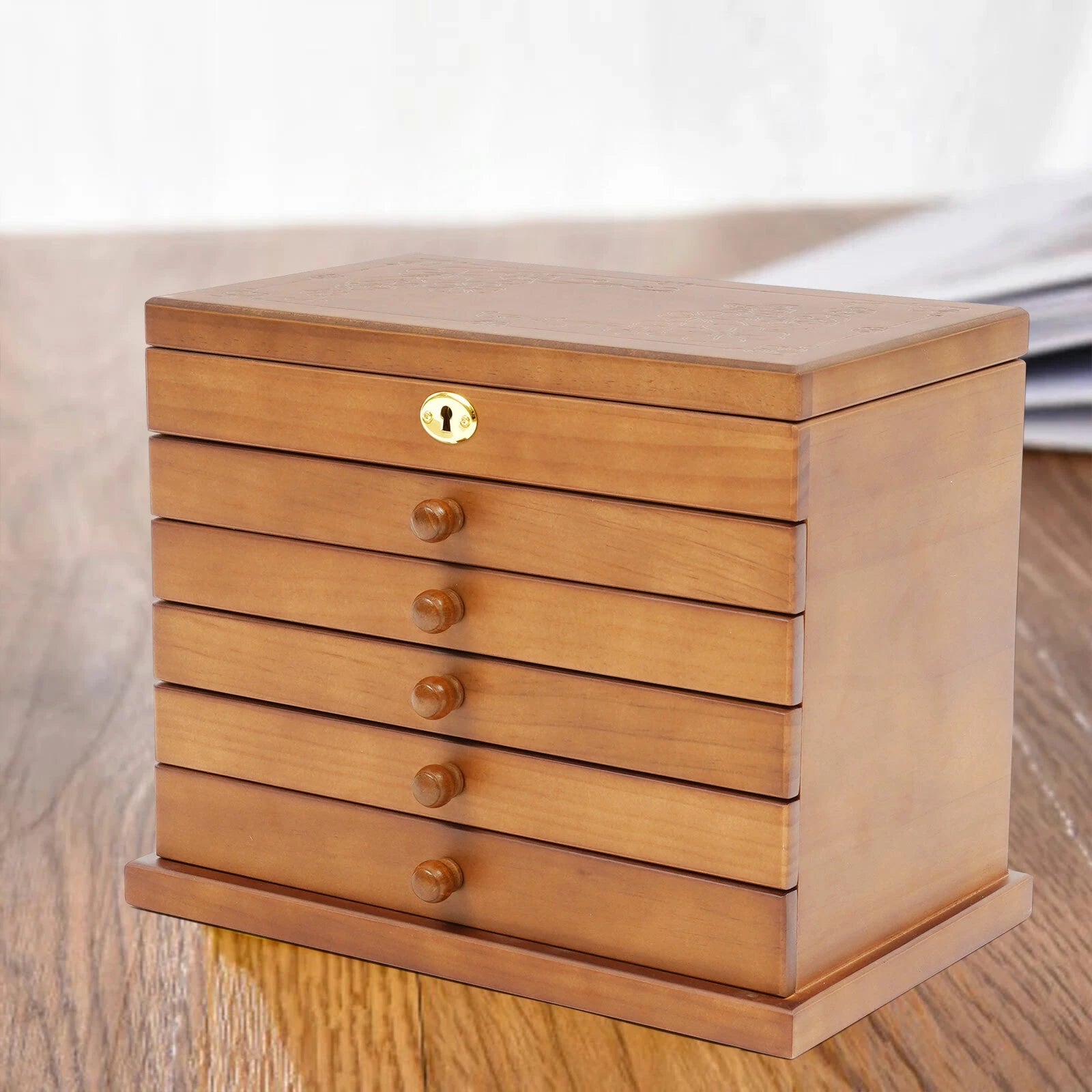 Jewelry Case Jewelry Storage Box 6 Layers Organizer Wooden Large Jewelry Cabinet | eBay