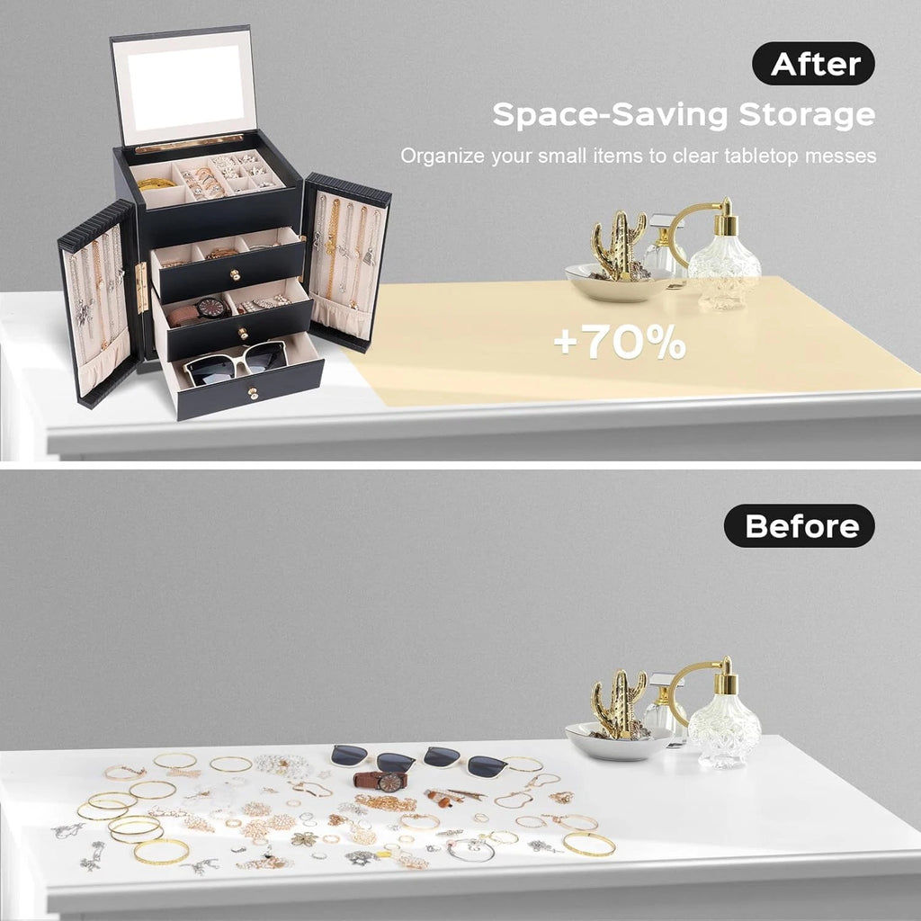 Large Jewelry Box for Women, Jewelry Organizer Box with 3 Drawers, Jewelry Stora | eBay
