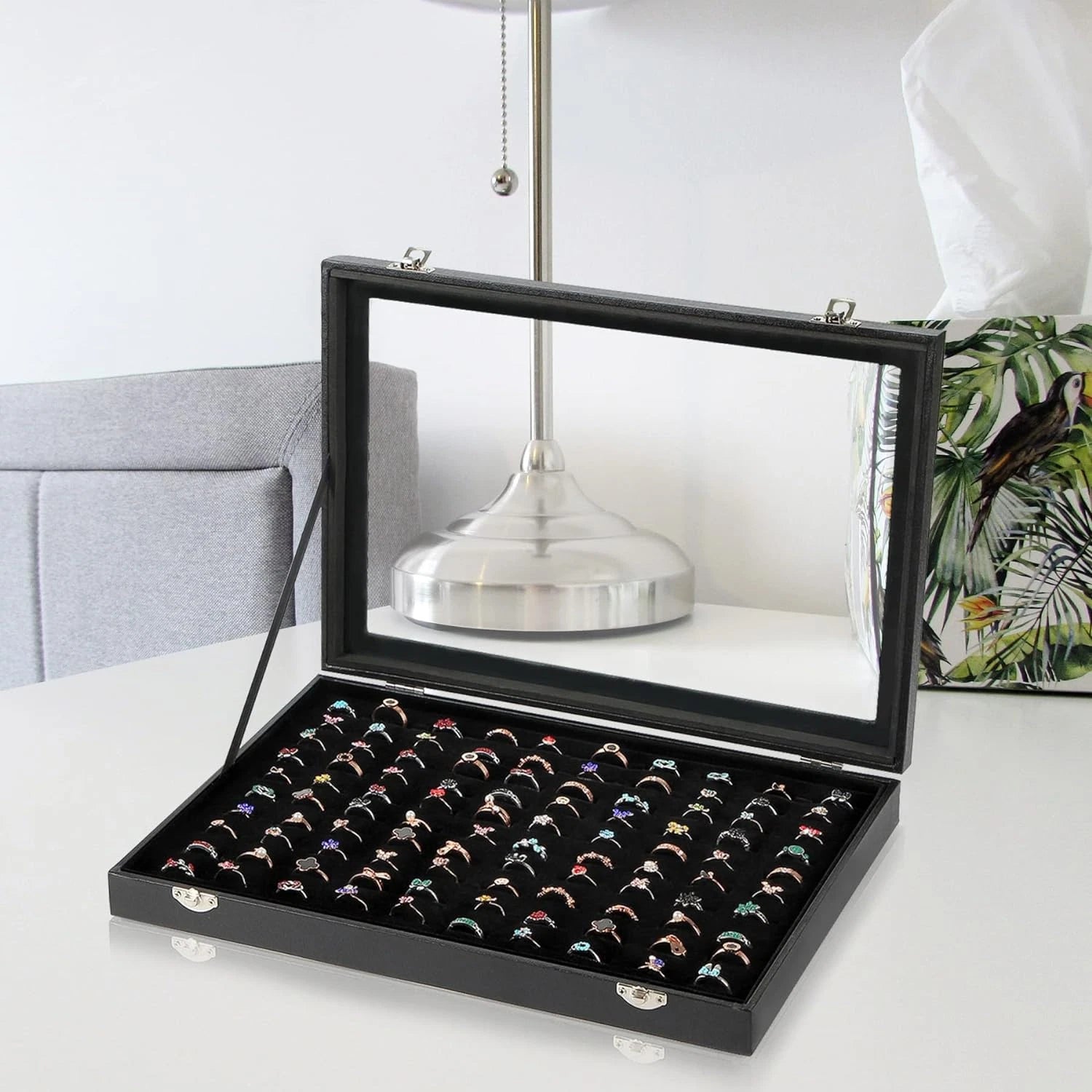 Ring Display Case Organizer Box with Transparent Lid, Ring Holder Showcase fo... | eBay