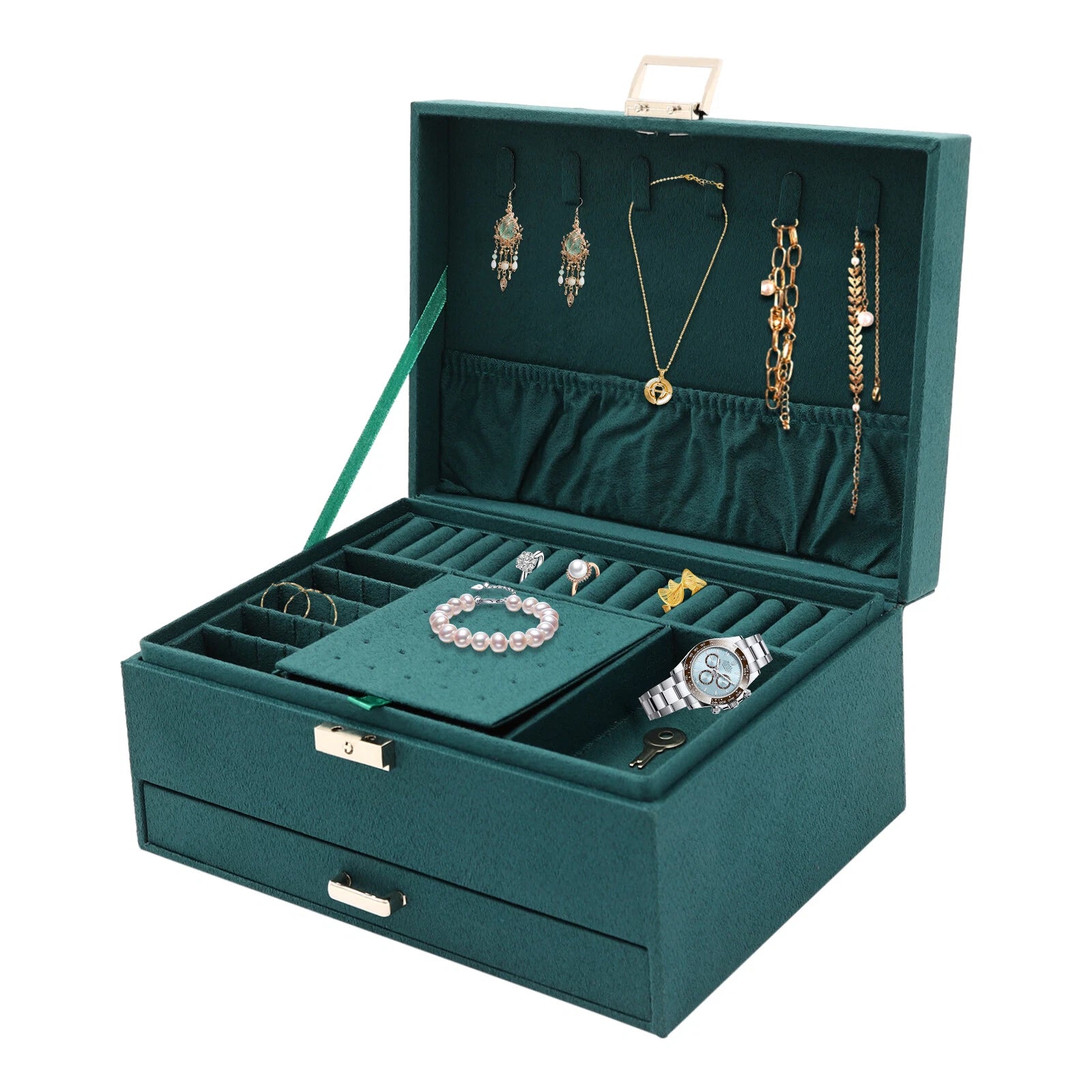 3-Layer Large Jewellery Boxes Storage Case Drawer Cabinet Necklace Organizer | eBay