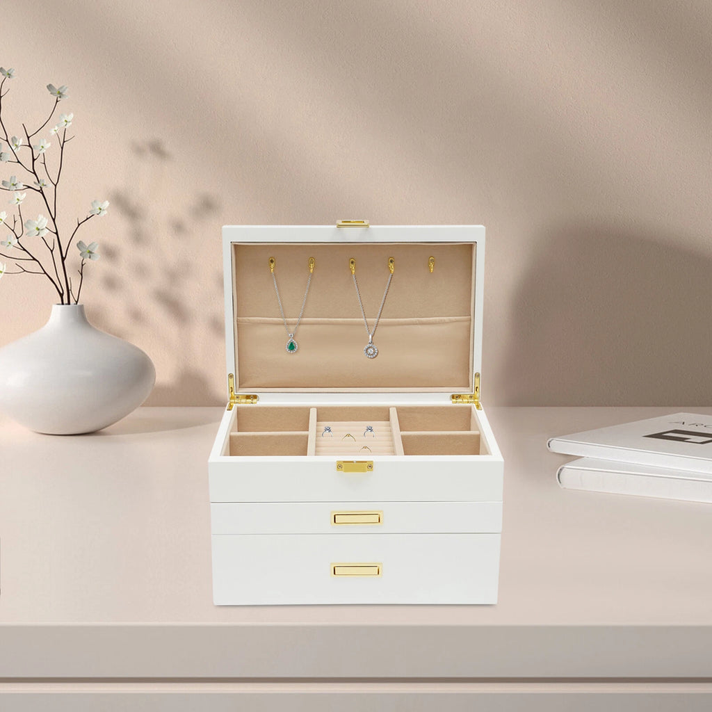 3 Layers Jewelry Storage Box W/ Safe Lock Large Capacity Organizer with 2 Drawer | eBay
