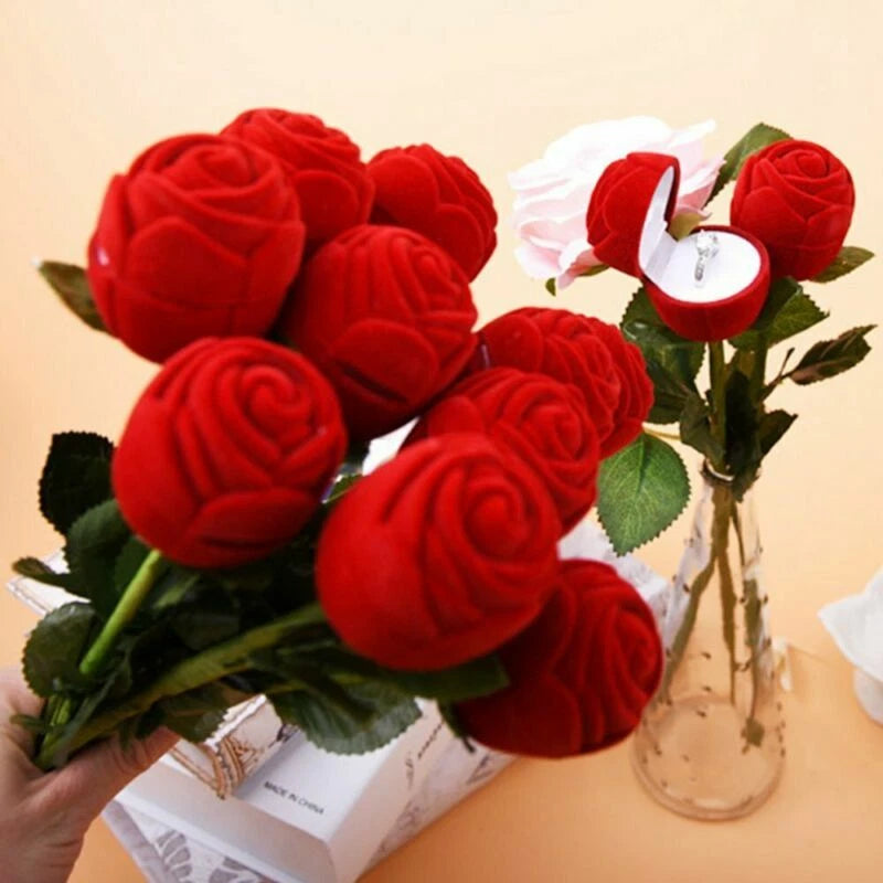 Charm Red Rose Flower Velvet Jewelry Storage Box Engagement Ring Display Case | eBay