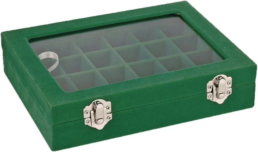 Elegant Green Velvet Glass Jewelry Box - 12 Compartments for Precious Storage | eBay