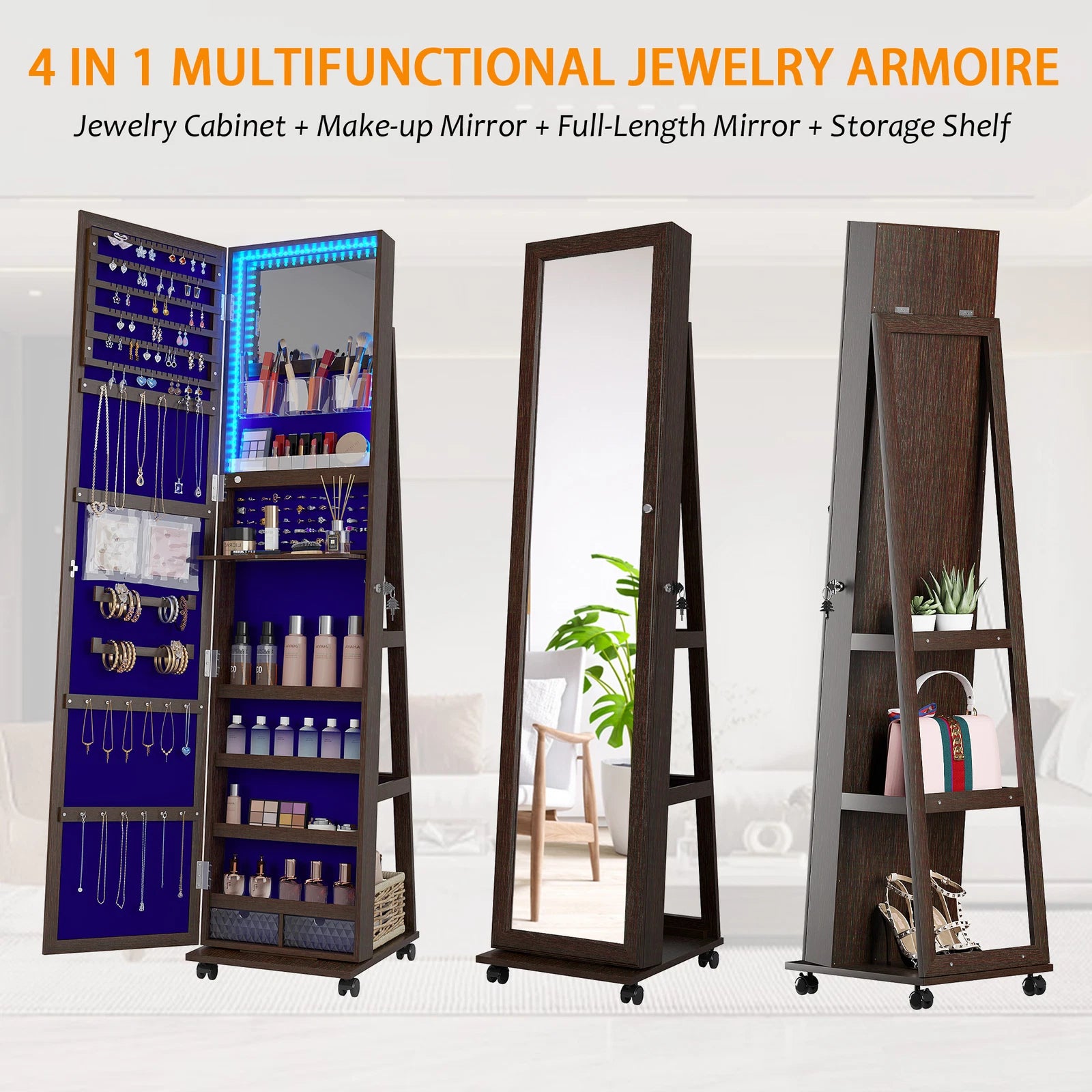 360° Swivel Jewelry Cabinet for Bedroom Full Length Mirror with Lock | eBay