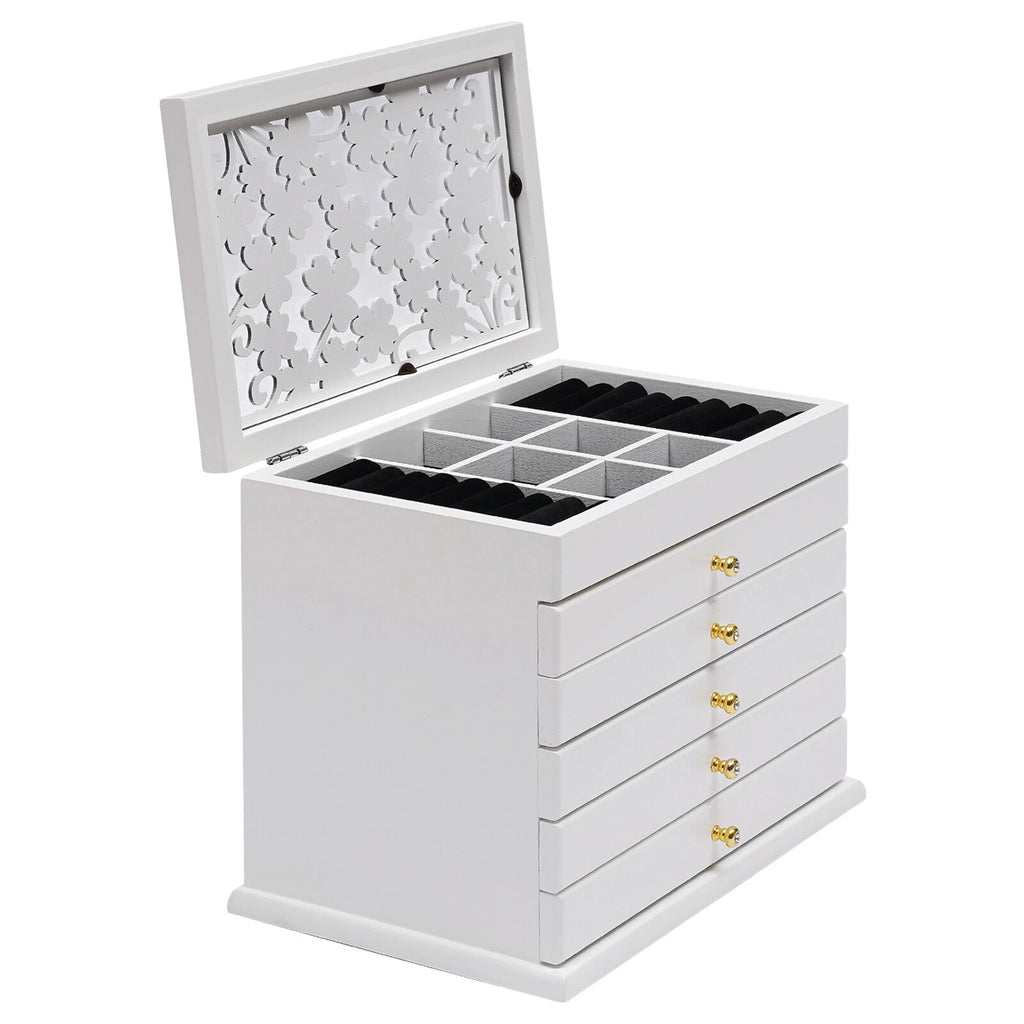 6-Layer Jewelry Boxes Ring Necklace Storage Large-Capacity Wooden Box Case | eBay