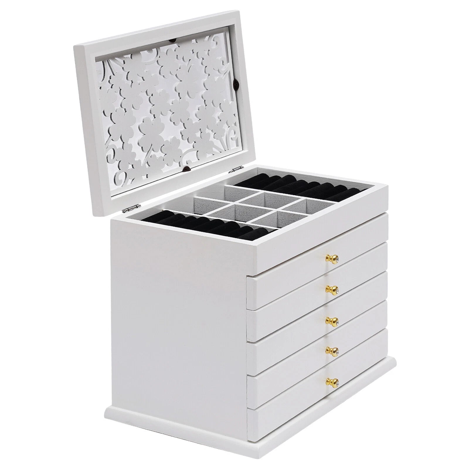 6-Layer Jewelry Boxes Ring Necklace Storage Large-Capacity Wooden Box Case | eBay