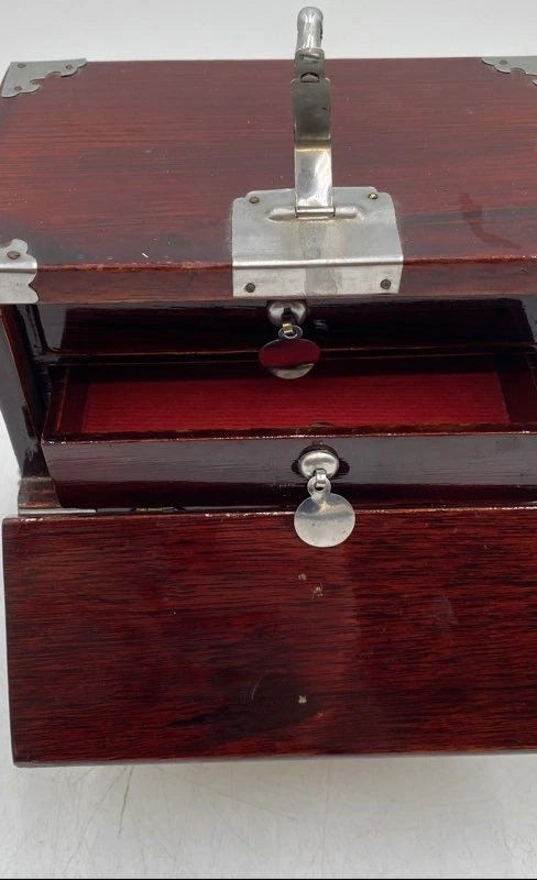 Brown Wooden Rectangular Shaped Korean Hinged Jewelry Box With Lock | eBay