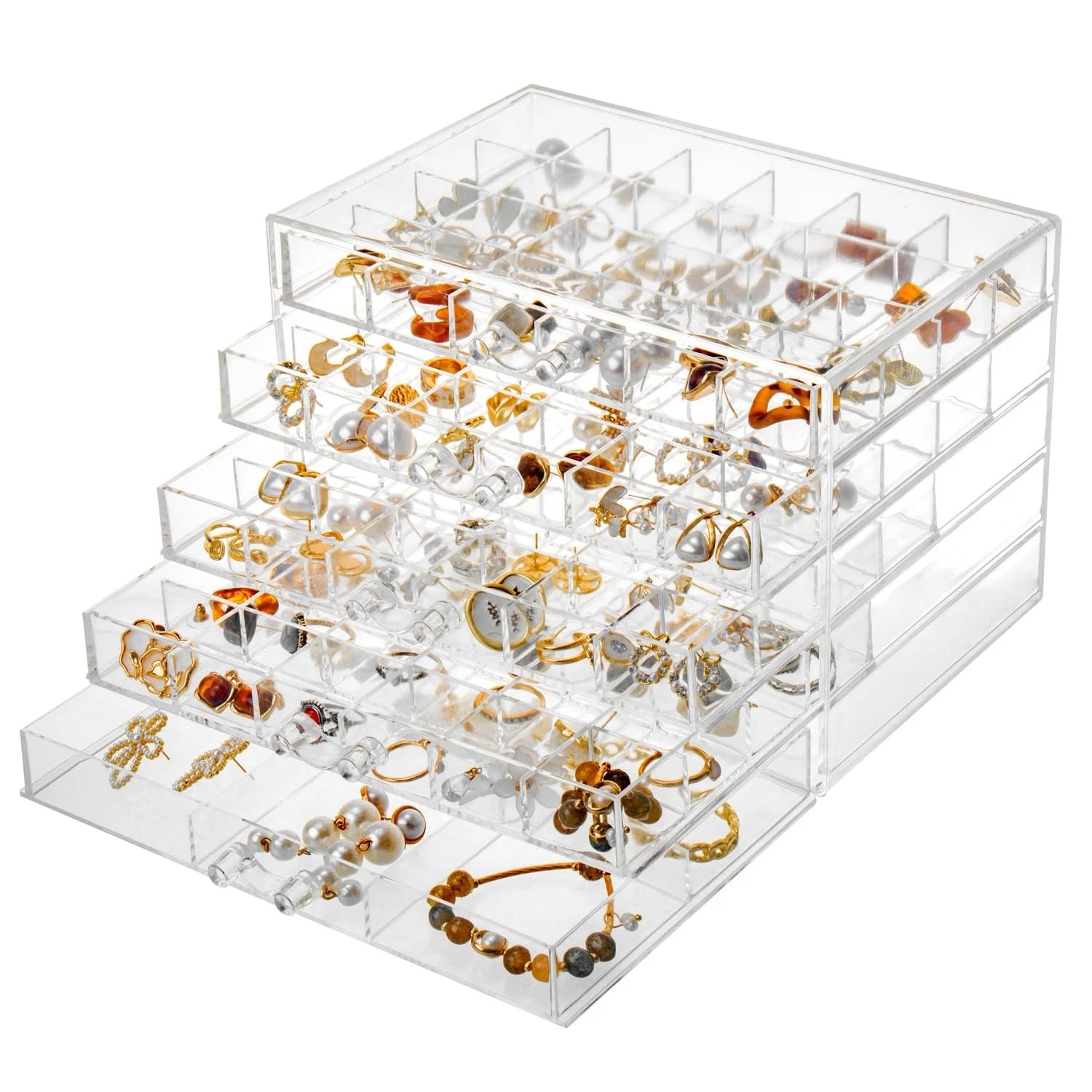 Earring Storage Box Organizer Acrylic Jewelry Storage Box Holder 5 Drawers | eBay