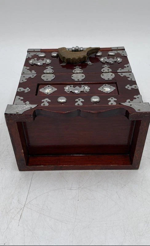 Brown Wooden Rectangular Shaped Korean Hinged Jewelry Box With Lock | eBay